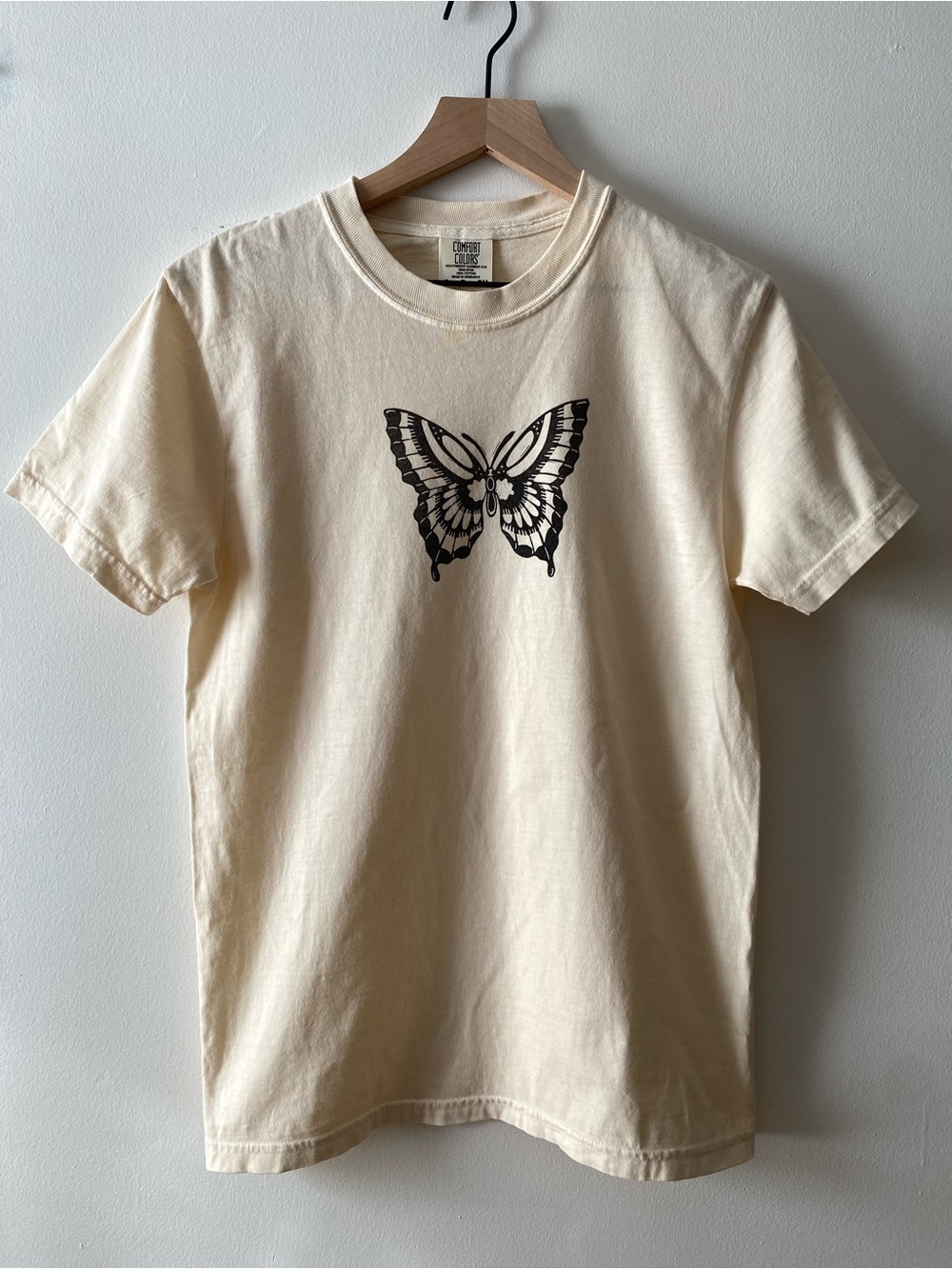 Hand block printed butterfly tee / unisex size S